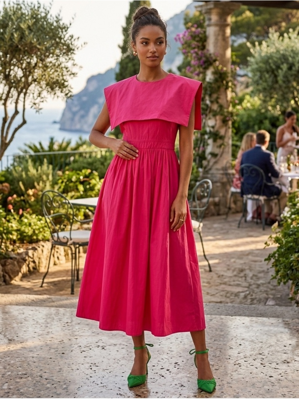 NWT ANTONIO MELANIJennifer Sumko Rachel Shirred Taffeta A-Line Capelet Dress 6